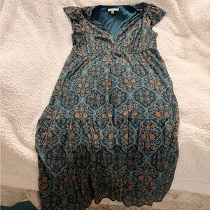 Les Serein PL Elegant Blue and Orange Patterned Dress